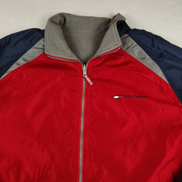 VTG Hilfiger Athletics Jacket Mens Medium Nylon Fleece Lined Reversible - Picture 5 of 12